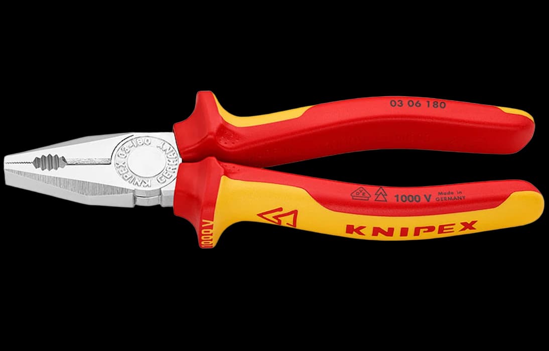 KN-0306180 Плоскогубцы комбинированные VDE, 180 мм, хром, 2-комп диэлектрические ручки 