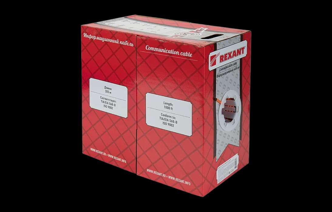 01-0150 REXANT Кабель витая пара FTP 4PR 24AWG, CAT5e, нг(А)-HF, LSZH (бухта 305 м)