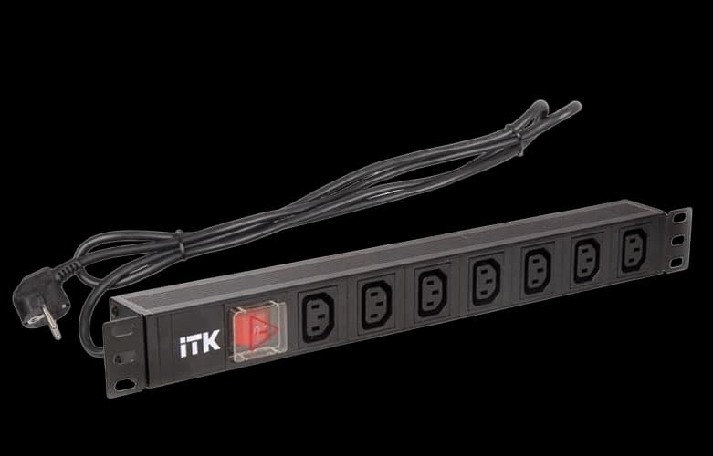 PH12-7C131 ITK PDU 7 розеток C13 с LED выкл,1U, шнур 2м вилка нем.ст