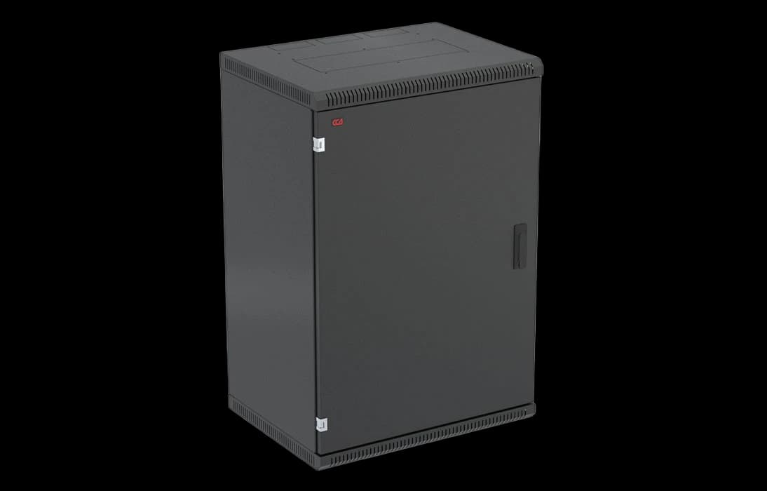Шкаф телекоммуникационный настенный разборный черный 19”,18U(600x350), ШТ-НСр-18U-600-350-М-Ч дверь металл ССД