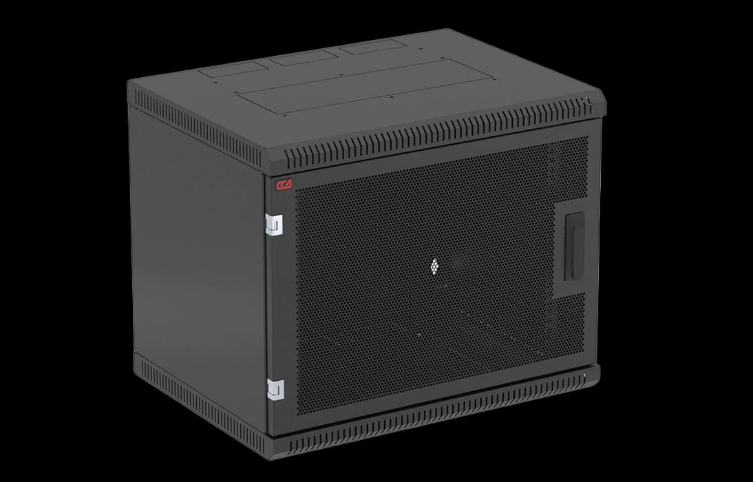 Шкаф телекоммуникационный настенный разборный черный 19”,9U(600x350), ШТ-НСр-9U-600-350-П-Ч дверь перфорированная ССД