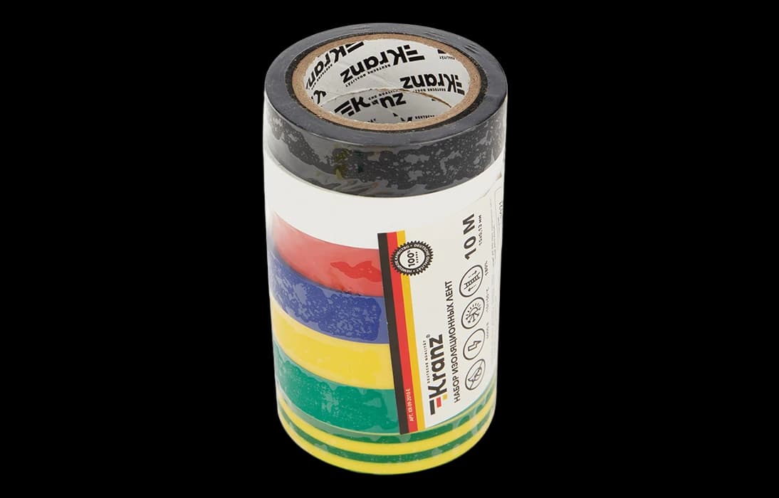 KR-09-2010-E Набор изоляционных лент KRANZ 0.13х15 мм, 10 м, 7 цветов