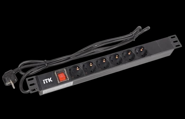 PH12-6D1-P ITK PDU 6 роз. нем.ст. с выкл 1U каб. 2м вилка нем.ст ПВХ чер