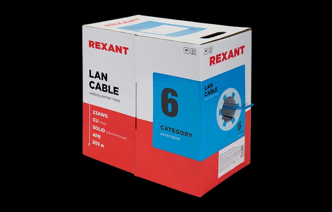 01-0047 REXANT Кабель витая пара UTP 4PR 23AWG, CAT6 (бухта 305 м)