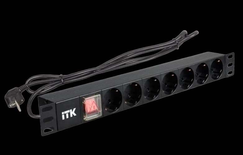PH12-7D1-P ITK PDU 7 роз. нем.ст. с выкл 1U каб.2м вилка нем.ст ПВХ чер