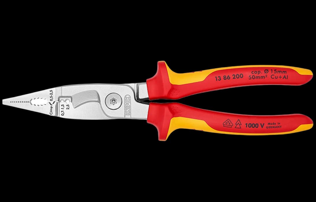 KN-1386200	Клещи электромонтажные VDE, 6-в-1, 200 мм, хром, 2-комп диэлектрические ручки