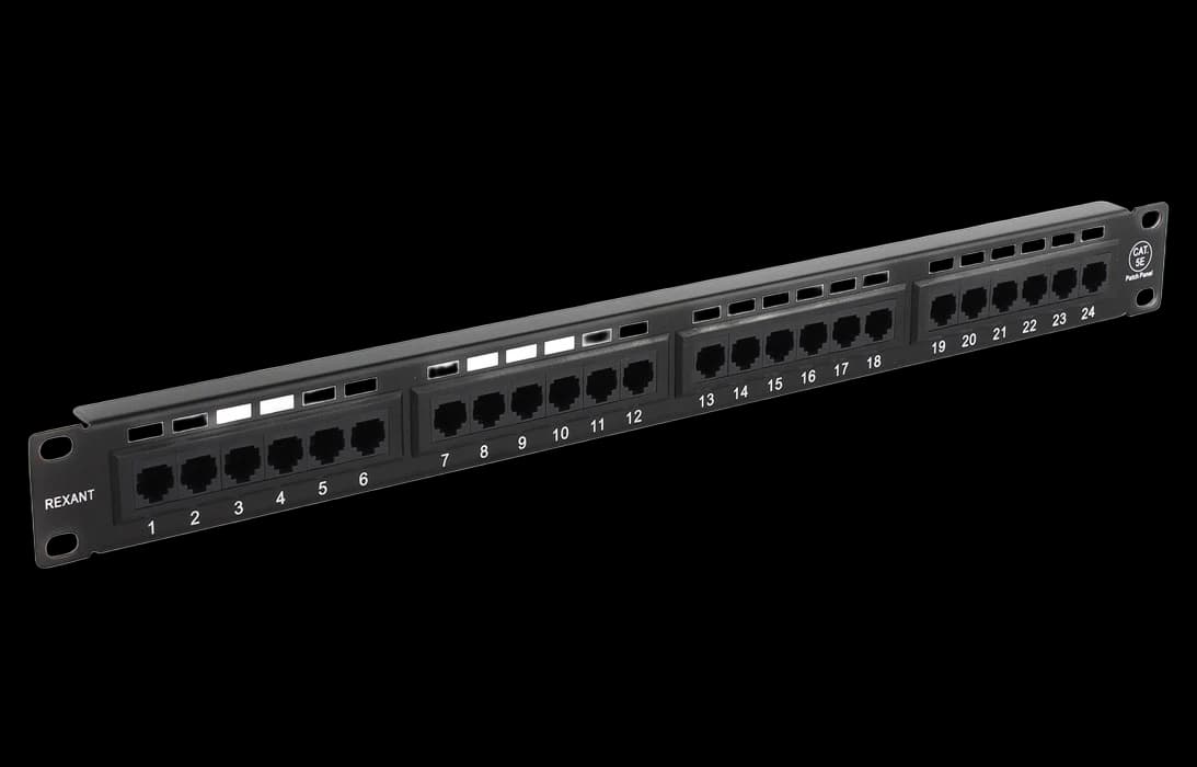 04-0021 REXANT Патч-панель 19", 1U, 24 порта RJ-45, категория 5e