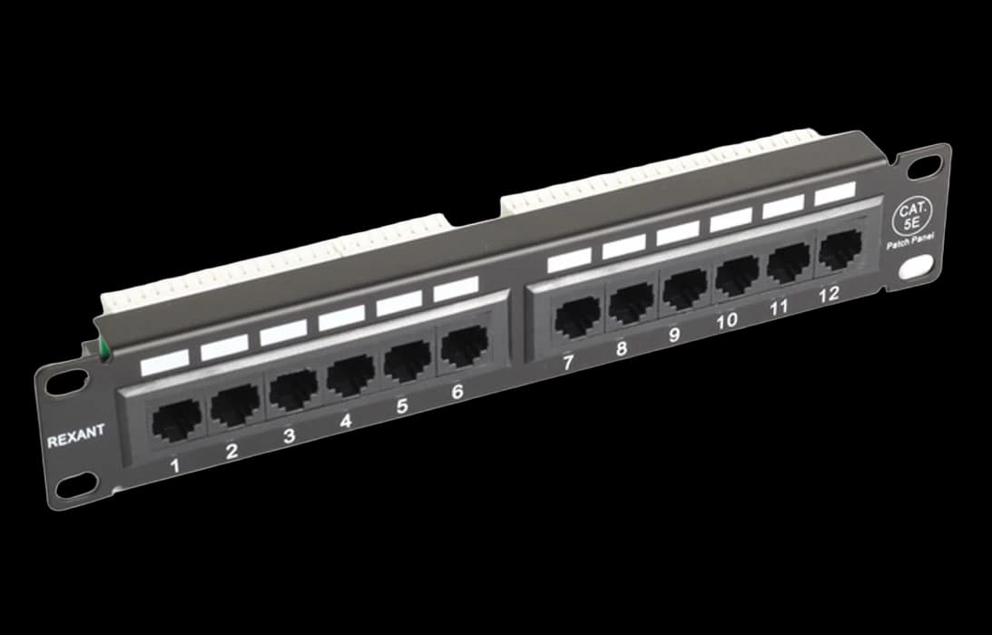 04-0025 REXANT Патч-панель 10", 1U, 12 портов RJ-45, кат5e, Dual IDC