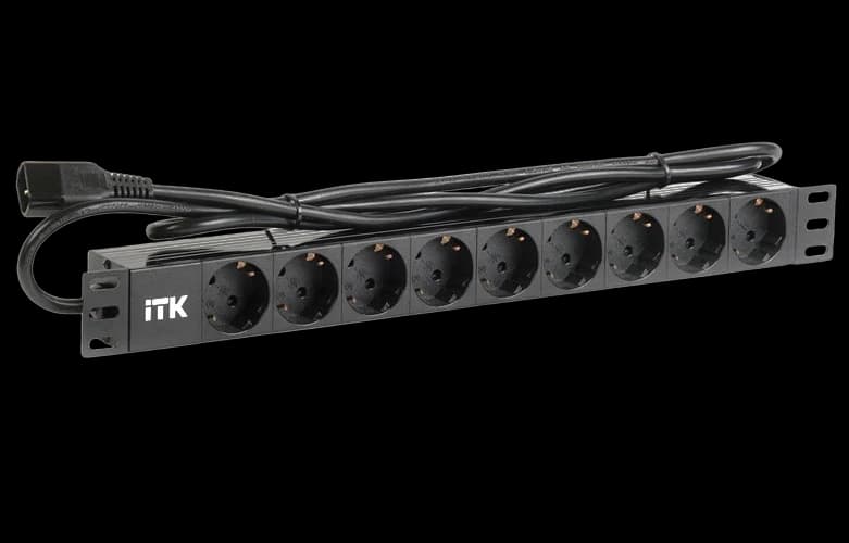 PH22-9D2 ITK PDU 9 розеток нем. ст, 1U, шнур 2м вилка С14 ал.проф