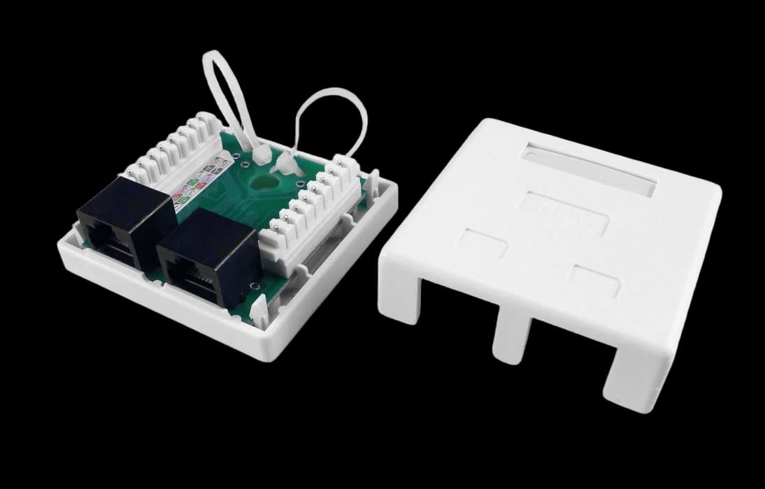 430234 Hyperline SB1-2-8P8C-C5e-WH Розетка компьютерная RJ-45(8P8C), категория 5e, двойная, внешняя, Dual IDC