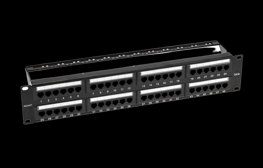 02-0032 REXANT PRO Патч-панель с кабельными органайзерами 19", 2U, 48 портов, UTP, RJ-45, CAT5e