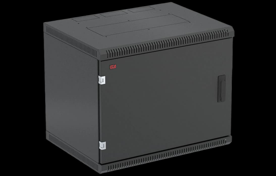 Шкаф телекоммуникационный настенный разборный черный 19”,9U(600x350), ШТ-НСр-9U-600-350-М-Ч дверь металл ССД