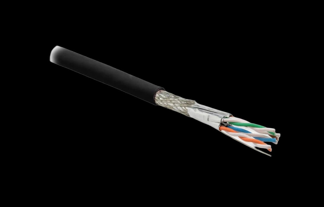359207 Hyperline SFTP4-C6A-S23-OUT-PE-BK-500 (500 м) Кабель витая пара, экранированная (S/FTP), категория 6a, 4 пары (23 AWG), одножильный (solid), ка