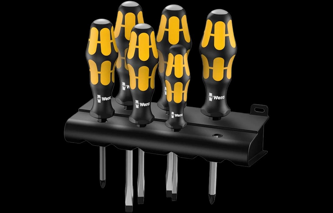 WE-018282	932/6 Набор отвёрток силовых с подставкой, 6 пр., PH 1x80/2x100, SL 0.6x3.5x80/0.8x4.5x90/1x5.5x100/1.2x7.0x125