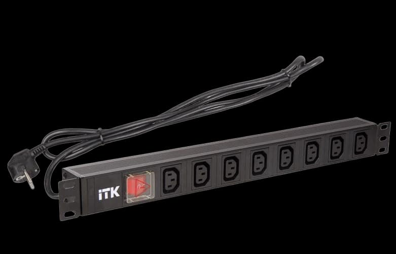 PH12-8C131 ITK PDU 8 розеток C13 с LED выкл,1U, шнур 2м вилка нем.ст