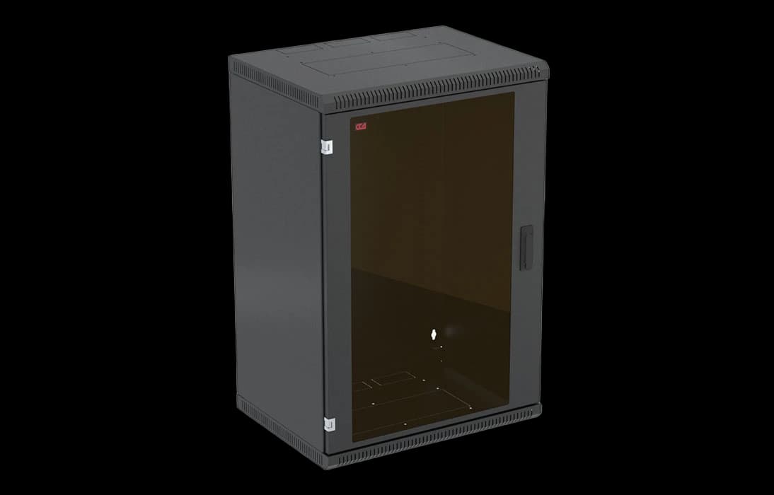 Шкаф телекоммуникационный настенный разборный черный 19”,18U(600x350), ШТ-НСр-18U-600-350-С-Ч дверь стекло ССД