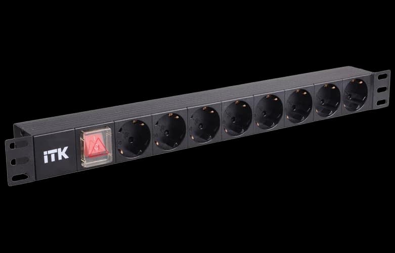 PH12-8D3 ITK PDU 8 розеток нем. ст, с LED выкл, 1U, без шнура, вх. С14