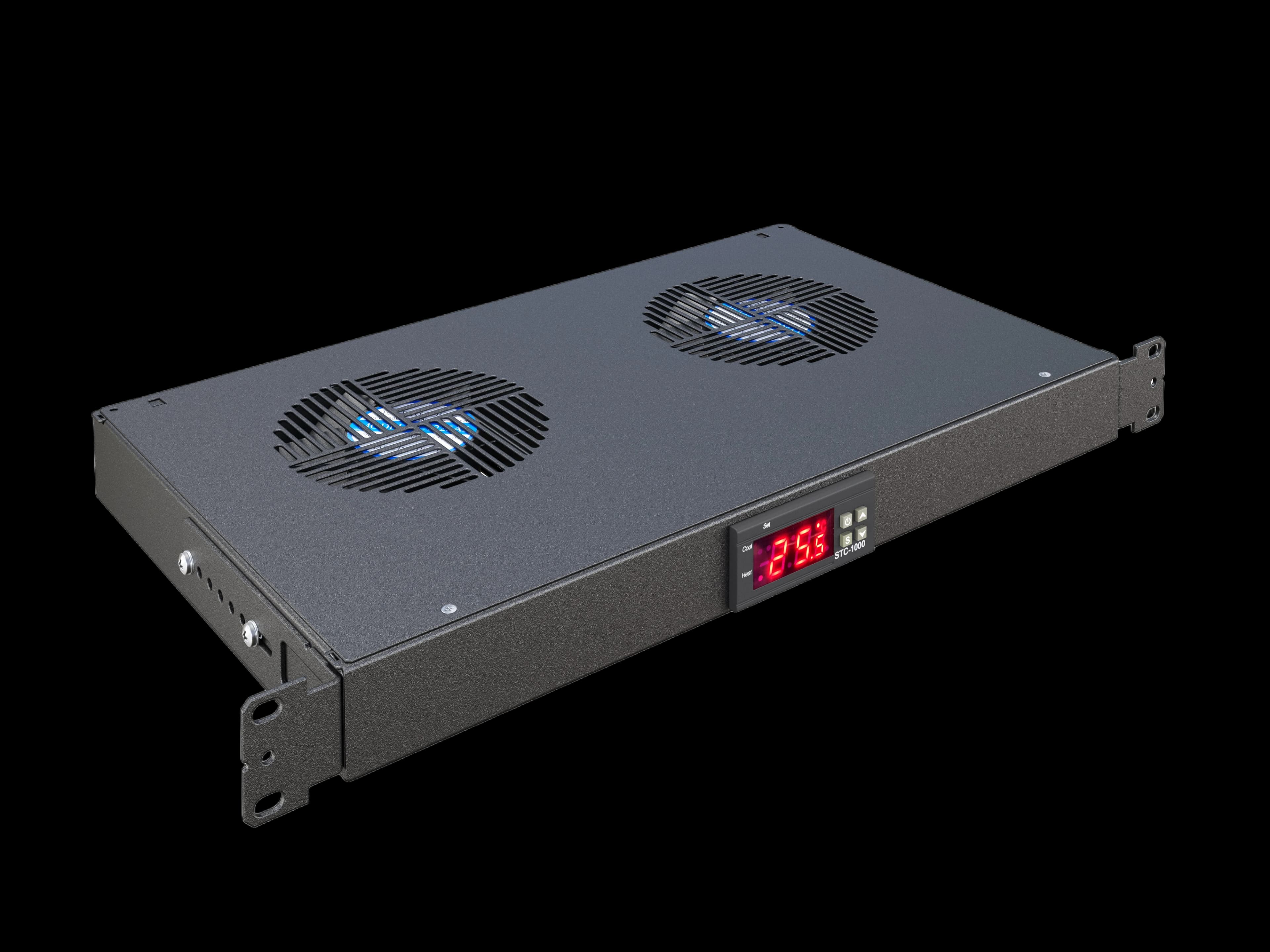 Вентиляторный модуль , 2 вентилятора с цифровым термореле  ВМ-2-19"-Т-2-Ч черный ССД