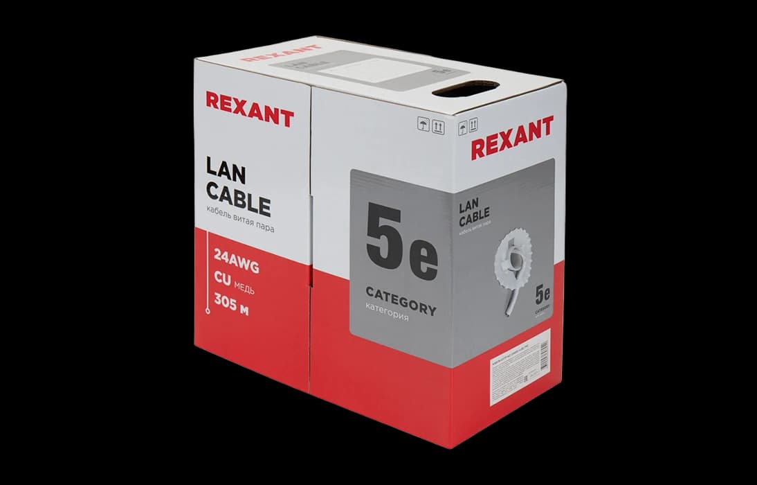 01-0043 REXANT Кабель витая пара UTP 4PR 24AWG, CAT5e (бухта 305 м)