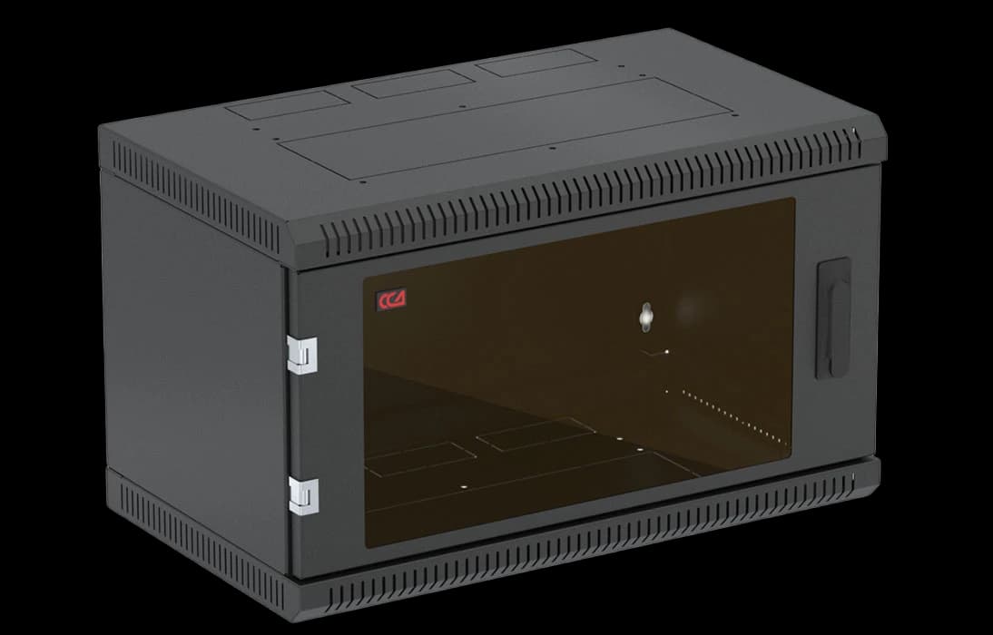 Шкаф телекоммуникационный настенный разборный черный 19”,6U(600x350), ШТ-НСр-6U-600-350-С-Ч дверь стекло ССД