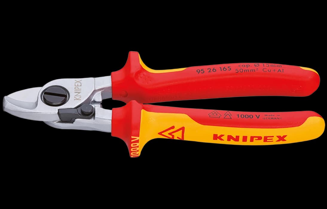 KN-9526165	Кабелерез VDE, Ø 15 мм (50 мм²), длина 165 мм, пружина, хром, 2-комп диэлектрические ручки