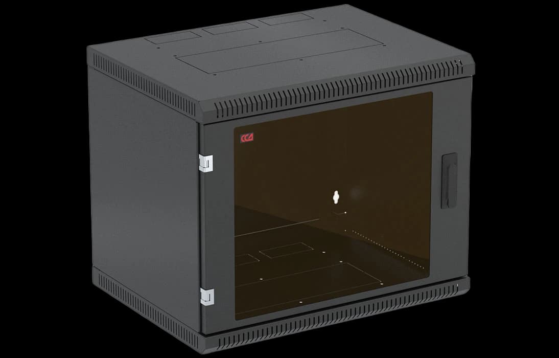Шкаф телекоммуникационный настенный разборный черный 19”,9U(600x350), ШТ-НСр-9U-600-350-С-Ч дверь стекло ССД