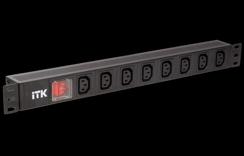 PH12-8C133 ITK PDU 8 розеток C13, с LED выкл, 1U, вх. C14, без шнура