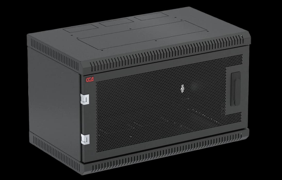 Шкаф телекоммуникационный настенный разборный черный 19”,6U(600x350), ШТ-НСр-6U-600-350-П-Ч дверь перфорированная ССД