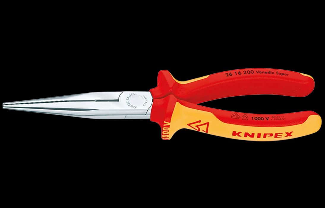 KN-2616200	Длинногубцы с режущими кромками VDE, 200 мм, хром, 2-комп диэлектрические ручки