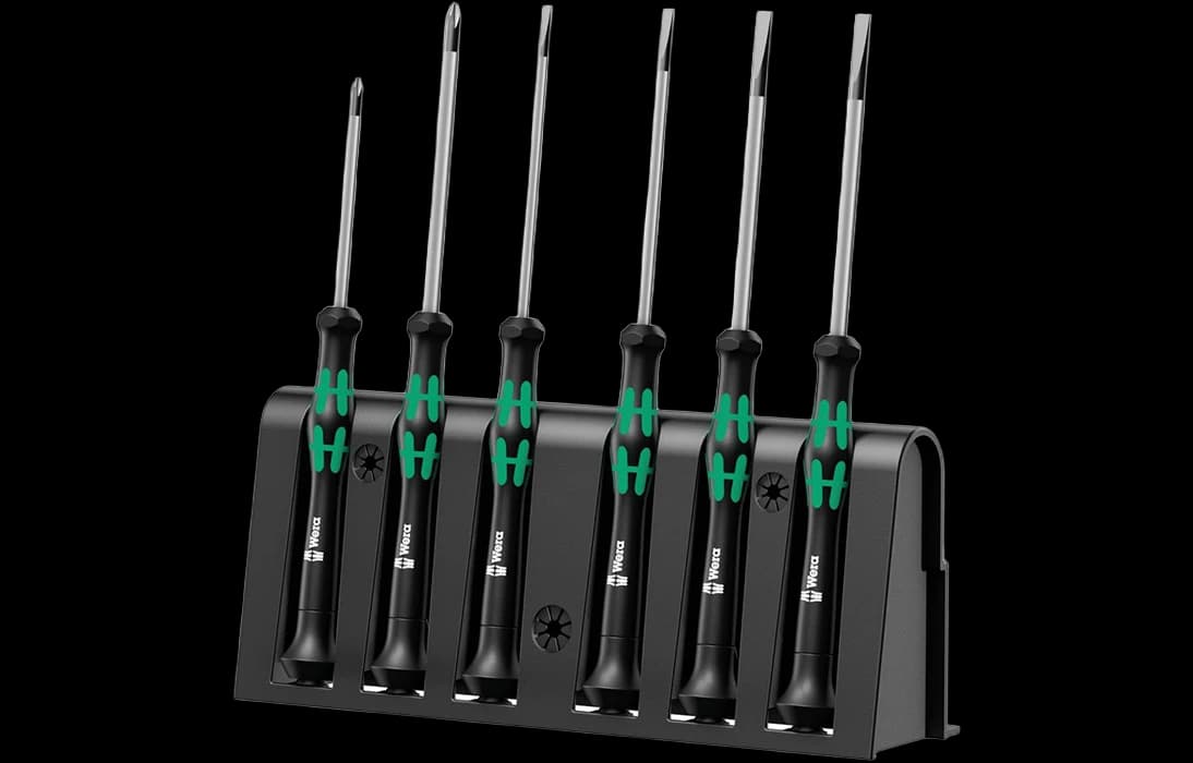 WE-118152	2035/6 B Kraftform Micro Набор отвёрток прецизионных + подставка, 6 пр., PH 0x60/1x80, SL 0.40x2.5x80/0.50x3.0x80/0.60x3.5x80/0.80x4.0x80