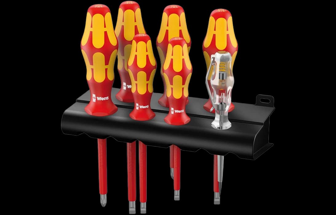 WE-006147	160 i/162 i/7 Rack VDE Набор диэлектрических отвёрток + пробник + подставка, 7 пр., PH 1-2, SL 2.5-3.5-4-5.5