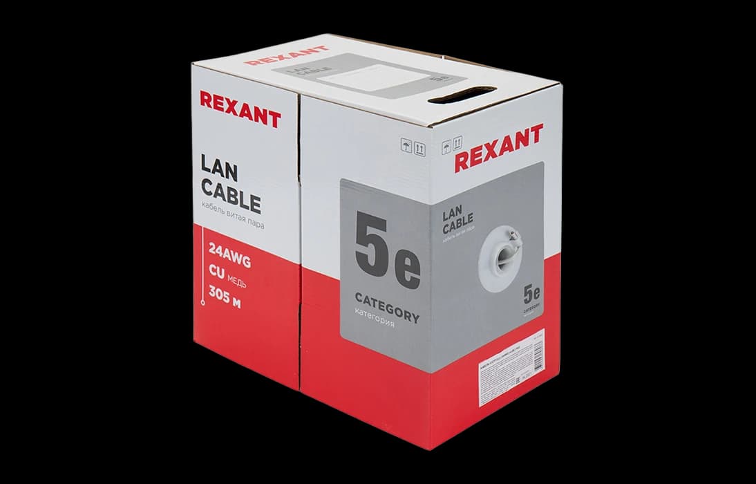 01-0023 REXANT Кабель витая пара UTP 2PR 24AWG, CAT5e, бухта 305 м, серый