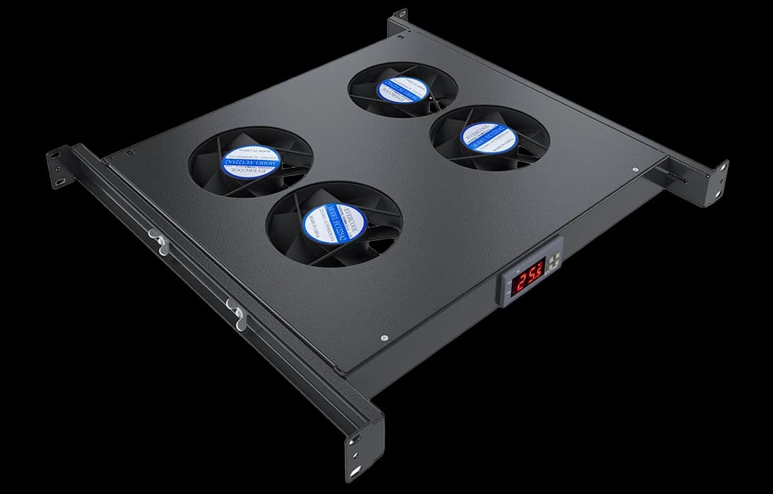 Вентиляторный модуль , 4 вентилятора с цифровым термореле ВМ-4-19"-Т-2-Ч черный ССД