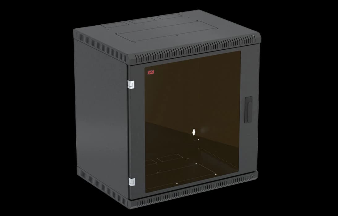Шкаф телекоммуникационный настенный разборный черный 19”,12U(600x350), ШТ-НСр-12U-600-350-С-Ч дверь стекло ССД