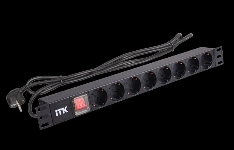 PH12-8D1-P ITK PDU 8 роз. нем.ст. с выкл 1U каб.2м вилка нем.ст ПВХ чер