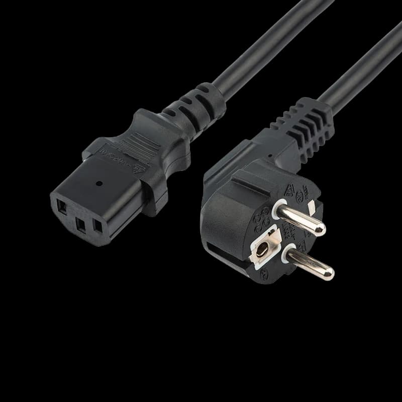 11-1138 REXANT Шнур сетевой, вилка угловая СЕЕ 7/7(Schuko) - разъем IEC 320 C13, кабель 3x1,5 мм², длина 1,5 метра, черный (PVC пакет)