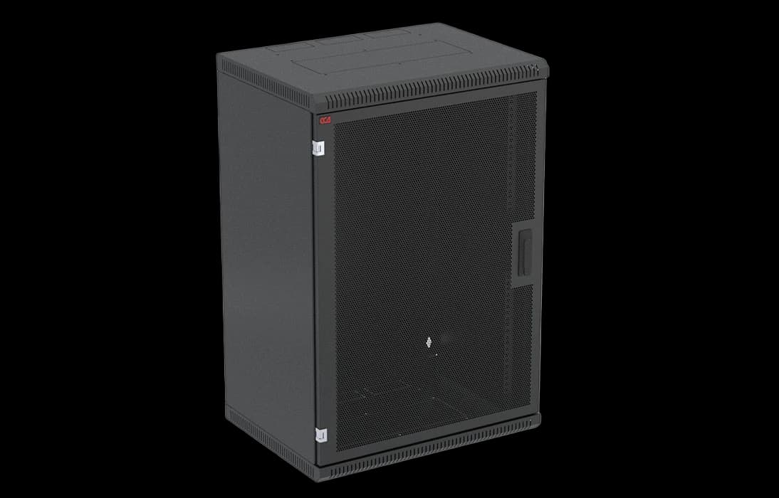 Шкаф телекоммуникационный настенный разборный черный 19”,18U(600x350), ШТ-НСр-18U-600-350-П-Ч дверь перфорированная ССД