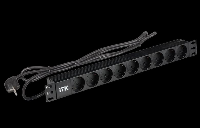 PH22-9D1-P ITK PDU 9 розеток нем. ст, 1U, шнур 2м вилка нем. ст ПВХ чер