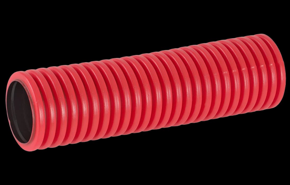 PR15.0069 Труба гофрированная двустенная ПНД жесткая тип 450 (SN12) красная д110 6м (36м/уп) Промрукав